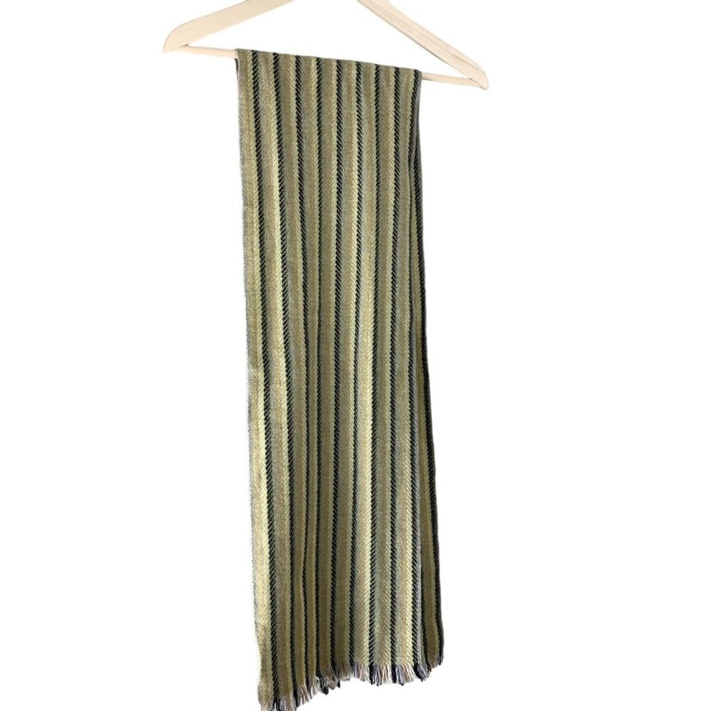 Wool Scarf Killarney Weavers Ireland Striped Green Brown Fringe Ends 10x65